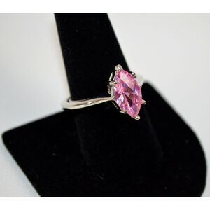 Silver Tone Ring Size 10.25 Pink Faceted Marquise Setting‎ w/ Size Adjuster